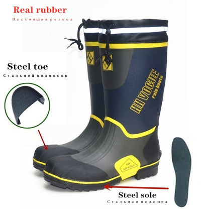 Genuine Rubber Men Fishing Wade Anti-slip High Boots Protective Iron Sole Wellies