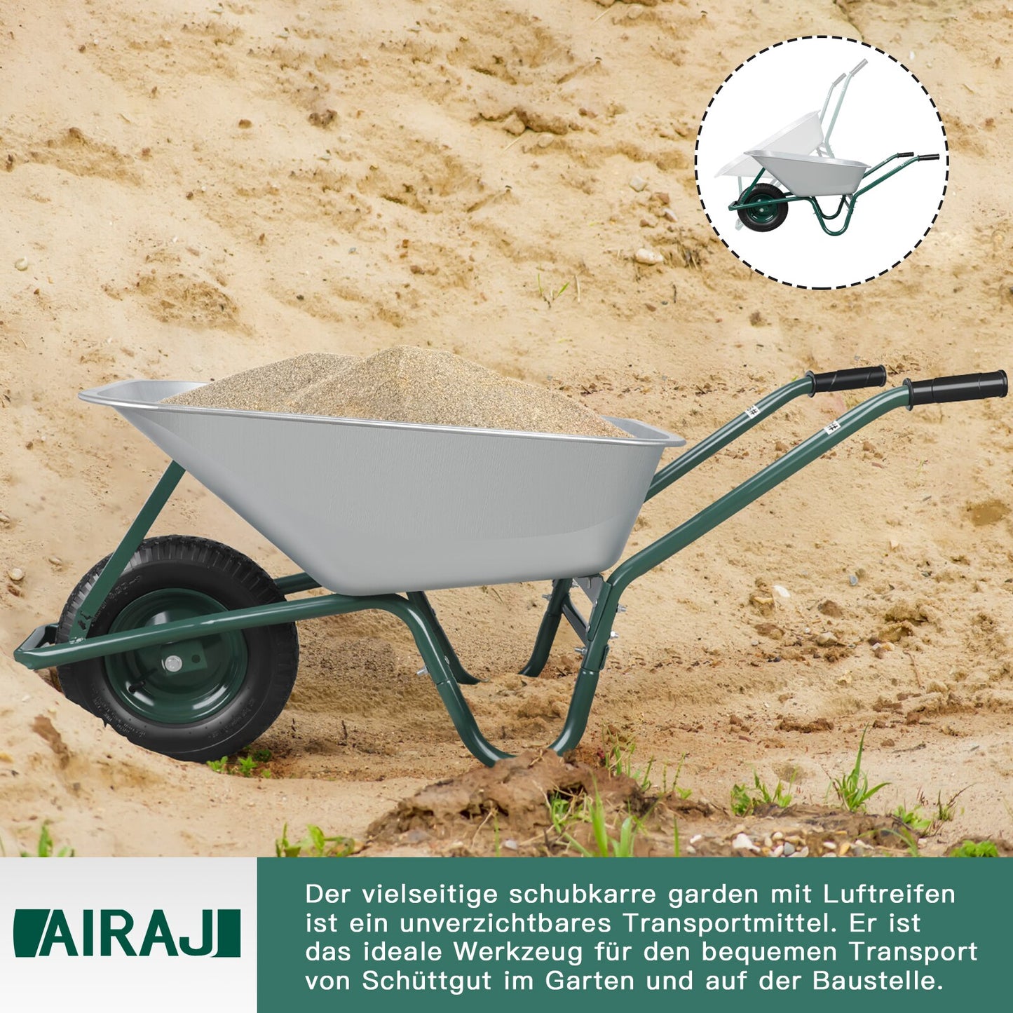 AIRAJ Wheelbarrow Garden Transport Tool Professional Heavy-duty Trolley Cart