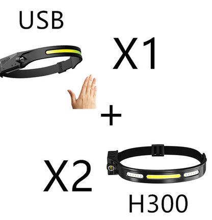 COB LED Induction Riding Headlamp Flashlight USB Rechargeable Waterproof Camping Headlight With All Perspectives Hunting Light