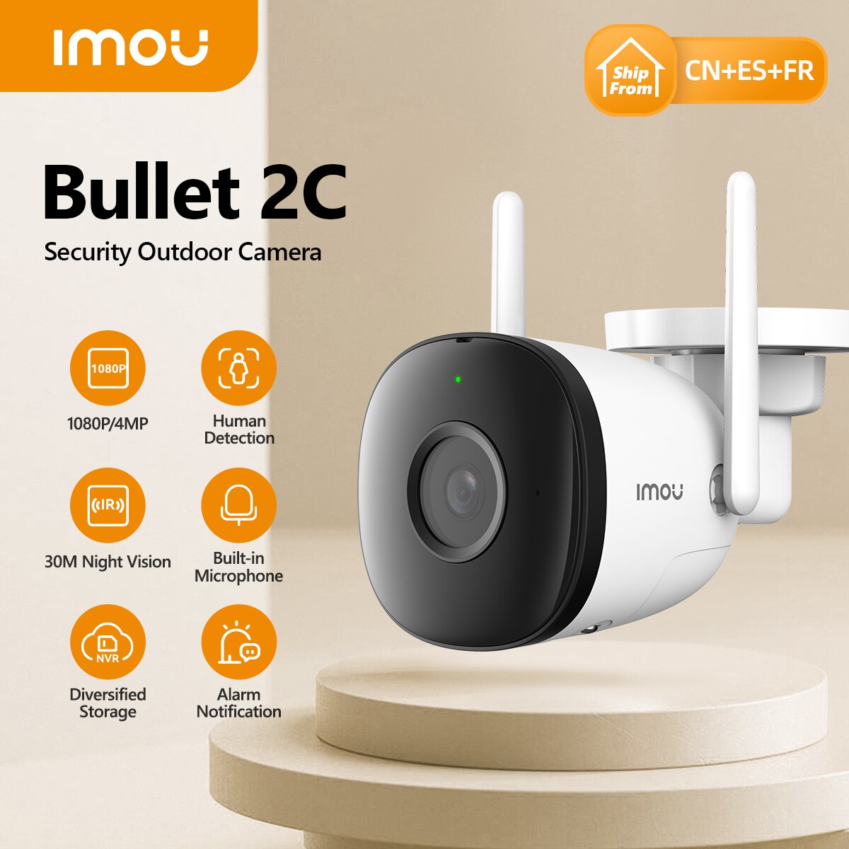 Wifi Outdoor Camera Bullet 2C 4MP 2MP Surveillance IP Camera Automatic Tracking Weatherproof AI Human Detection